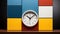 A clock sitting on a table with colorful blocks, AI