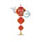 With clock smiling lampion chinese lantern cartoon character style