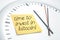 Clock with sticky note time to invest in bitcoin