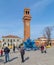 Clock Tower and Glass Sculture in Campo Santo Stefano in Murano
