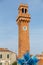 Clock Tower and Glass Sculture in Campo Santo Stefano in Murano