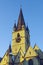 Clock tower gothic luteran church Sibiu in winter
