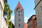 Clock tower in medieval town Regensburg. Germany.