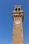 Clock tower at San Stefano square in Murano, Venice, Italy.