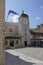 Clock Tower in Trogir with European flag