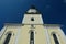 Clock tower and windows of Church of Saint Stephen The King in Modra, western Slovakia