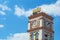 Clock tower with word Kyiv in Ukrainian on the Main railwat station in Kyiv, the capital of Ukraine