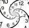 The clock is twisted in a spiral. Time infinity concept.