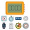 Clock and watches vector timer colorful measurement tools number digital information stopwatch illustration