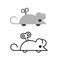 Clockwork mouse toy icon. Mechanical mice side view silhouette. Winding key in a cartoon mouse back.
