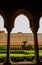 Cloister of the Benedictine monastery in the Cathedral of Monreale in Sicily. General view and details of the columns and capitals