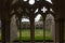 Cloister and courtyard of famous Salisbury Cathedral, UK