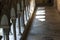 Cloisters at Girona cathedral in Spain.  Arches with sunlight and shade.