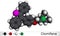 Clomifene, clomiphene, enclomifene, E-isomer molecule. It is an oral agent used to treat infertility in women. Molecular model