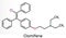 Clomifene, clomiphene, enclomifene, E-isomer molecule. It is an oral agent used to treat infertility in women. Skeletal chemical