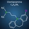 Clomipramine molecule. It is tricyclic antidepressant used in the treatment of  depression, schizophrenia, Touretteâ€™s disorder.