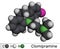 Clomipramine molecule. It is tused in the treatment of depression, schizophrenia, Tourette`s disorder. Molecular model. 3D