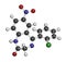 Clonazepam benzodiazepine drug molecule. Used in treatment of seizures, insomnia, anxiety, etc. Atoms are represented as spheres