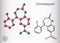 Clonazepam molecule. It is benzodiazepine, anticonvulsant, used to treat panic disorders, severe anxiety, seizures. Structural