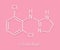 Clonidine drug molecule. Used in treatment of ADHD, hypertension, migraine, anxiety disorders, etc. Skeletal formula.