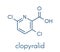 Clopyralid herbicide molecule. Skeletal formula.