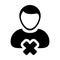 Close account icon vector male user person profile avatar with delete symbol in flat color glyph pictogram