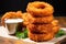 a close-angle view of onion rings showcasing inner layers
