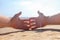 Close arms ready to spread out as welcome sign on fort wall landscape background