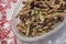 Close corner top shoot of dried string beans on tranparent plate