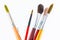 Close focus on paintbrushes on white background