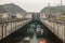 Close look at boats inside locks of ship lift at Three Gorges Dam, China