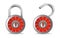 Close and open red padlock security