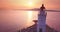 Close and panoramic aerial view of old Tokarevsky lighthouse at sunrise