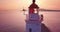 Close panoramic aerial view of old Tokarevsky lighthouse at sunrise. Vladivostok