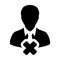 Close person icon vector male user profile avatar with delete symbol in flat color glyph pictogram