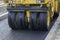 Close of pneumatic tyred roller compacting asphalt