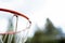 Close shot of a basketball hoop with a blurred background