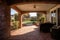 close shot of a brick-layered archway of a ranch porch