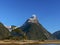 Close shot of mitre peak in milford sound, nz