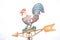Close shot of a rooster weathervane with a white background
