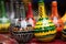 a close shot of vibrantly painted kwanzaa gourds