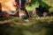 Close shot of woman tying hiking boots