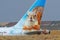 Close tail view of Airbus A320 Sammy the Squirrel operated by Frontier, Denver International Airport, Colorado