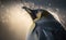 Close to the emperor penguin with intricate feather patterns in snow generative AI
