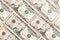 Close up of 10 dollar bills as a background. Amarican dollars pattern. Top view of business concept