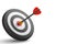 Close up of 3d dart hit to center of dartboard in left composition with white background. minimal cartoon illustration.