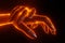 Close up 3D view of hand grabbing hand with light fire glowing effect. Be careful concept. scare concept