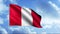 Close up of an abstract flag of Peru on a flagpole against cloudy sky, seamless loop. Motion. Concept of patriotism and