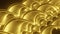 Close up of abstract plastic golden springs stretching isolated on a black background. Design. Spiral shaped long wavy