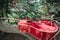 Close-up of acoustic guitar lying on a woodland, vintage style with copy space